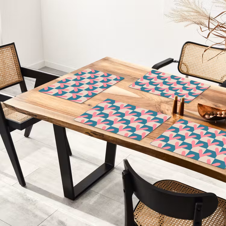 Placemat - 6 stuks - Vlakken - Hartjes - Patroon - Retro — 5
