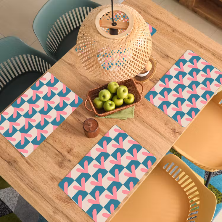 Placemat - 6 stuks - Vlakken - Hartjes - Patroon - Retro — 6