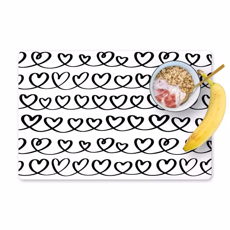 Placemat - 6 stuks - Wit - Harten - Verweven - Zwart — 1