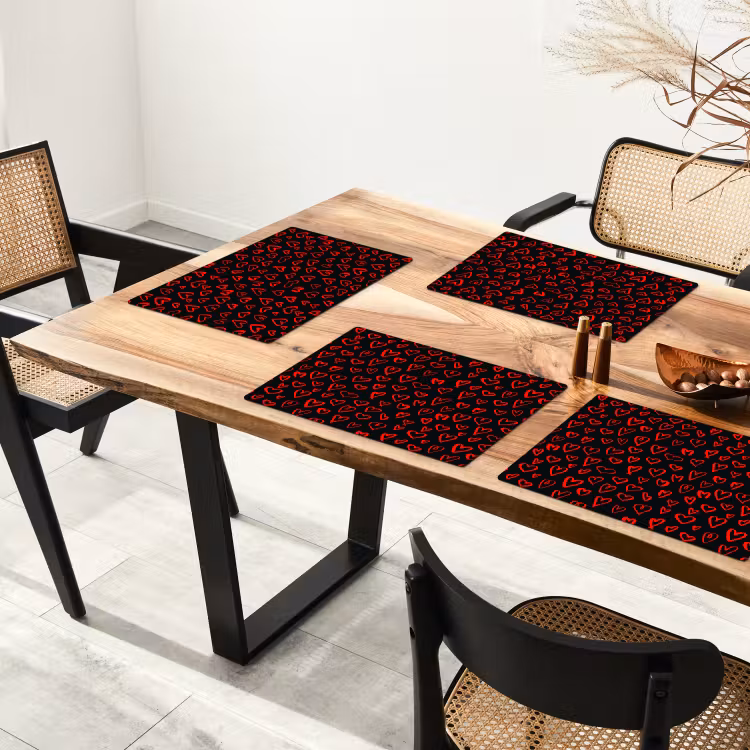 Placemat - 6 stuks - Zwart - Harten - Rood — 5