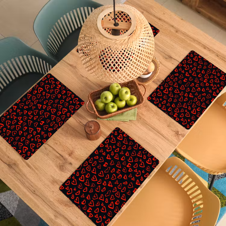 Placemat - 6 stuks - Zwart - Harten - Rood — 6