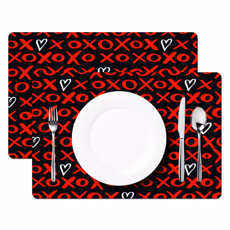 Placemat - 6 stuks - Zwart - Rood - Contrast - Liefde — 2