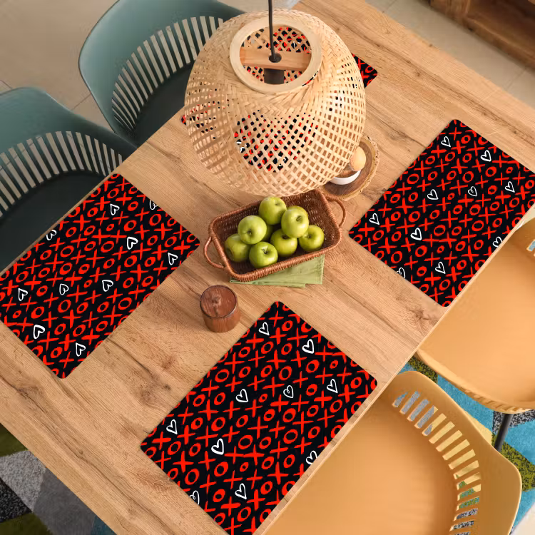 Placemat - 6 stuks - Zwart - Rood - Contrast - Liefde — 6