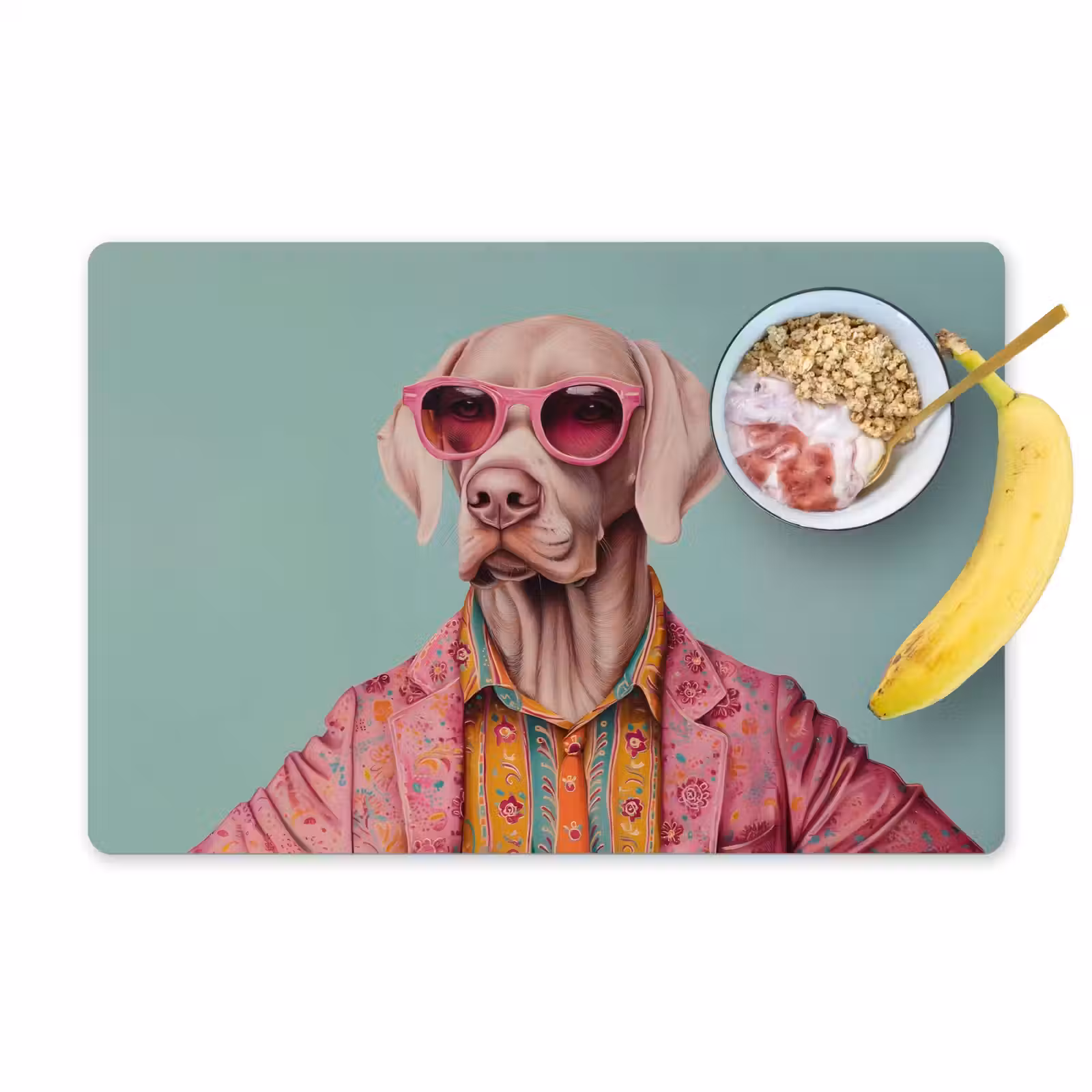 Placemat - 6 stuks - Hond - Overhemd - Bloemen - Bril — 1