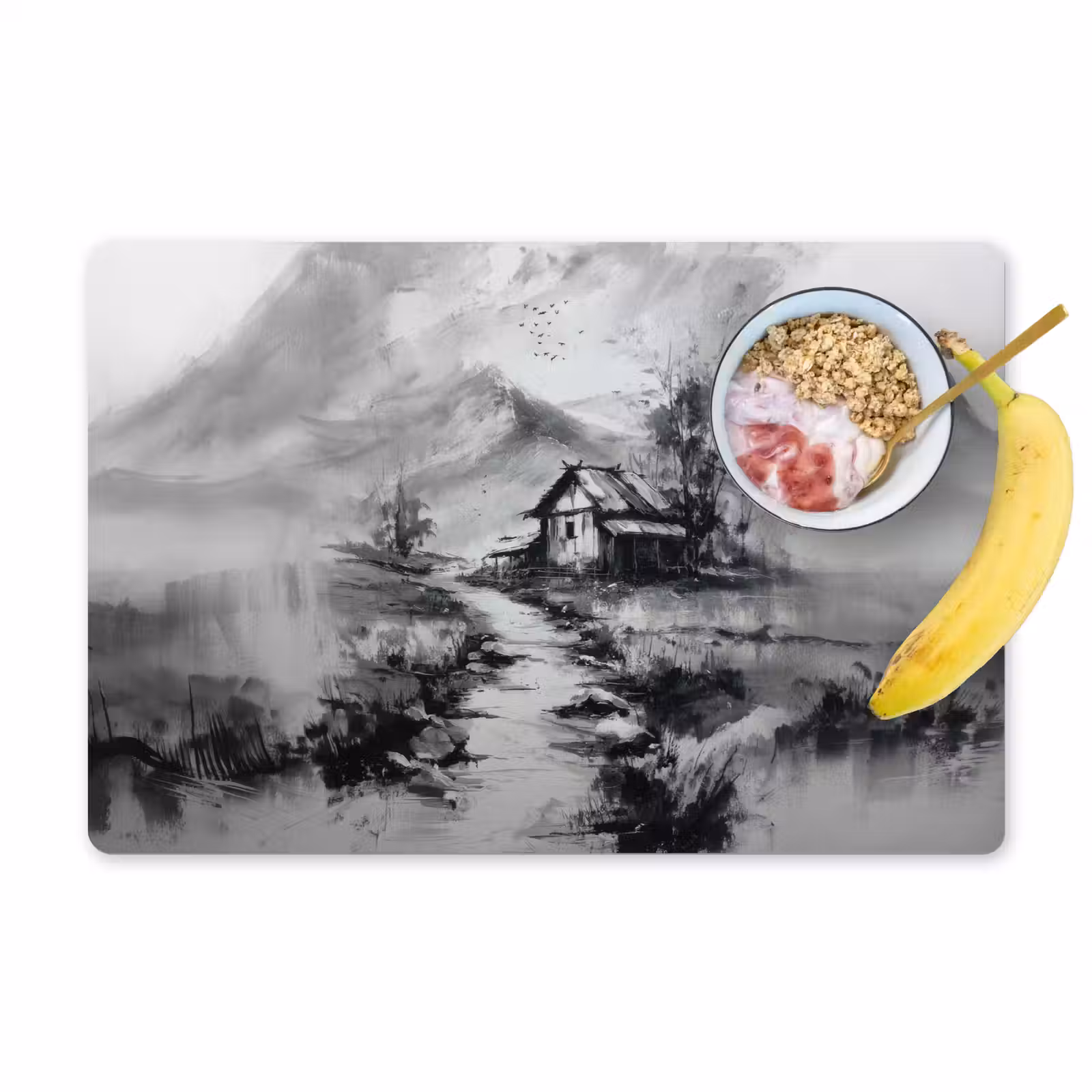 Placemat - 6 stuks - Hut - Grijs - Bergen - Mistig — 1