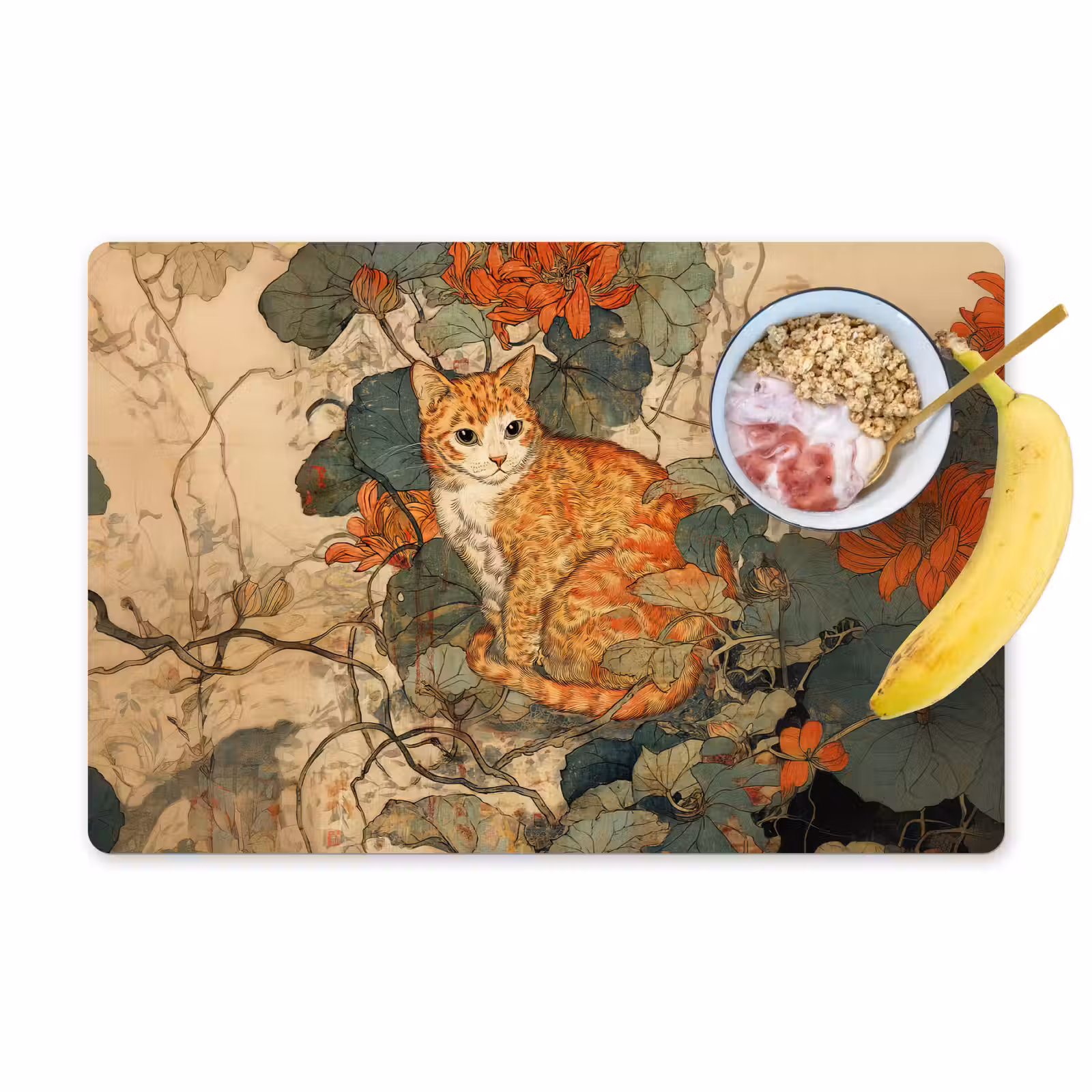 Placemat - 6 stuks - Kat - Sierlijk - Bloemen — 1