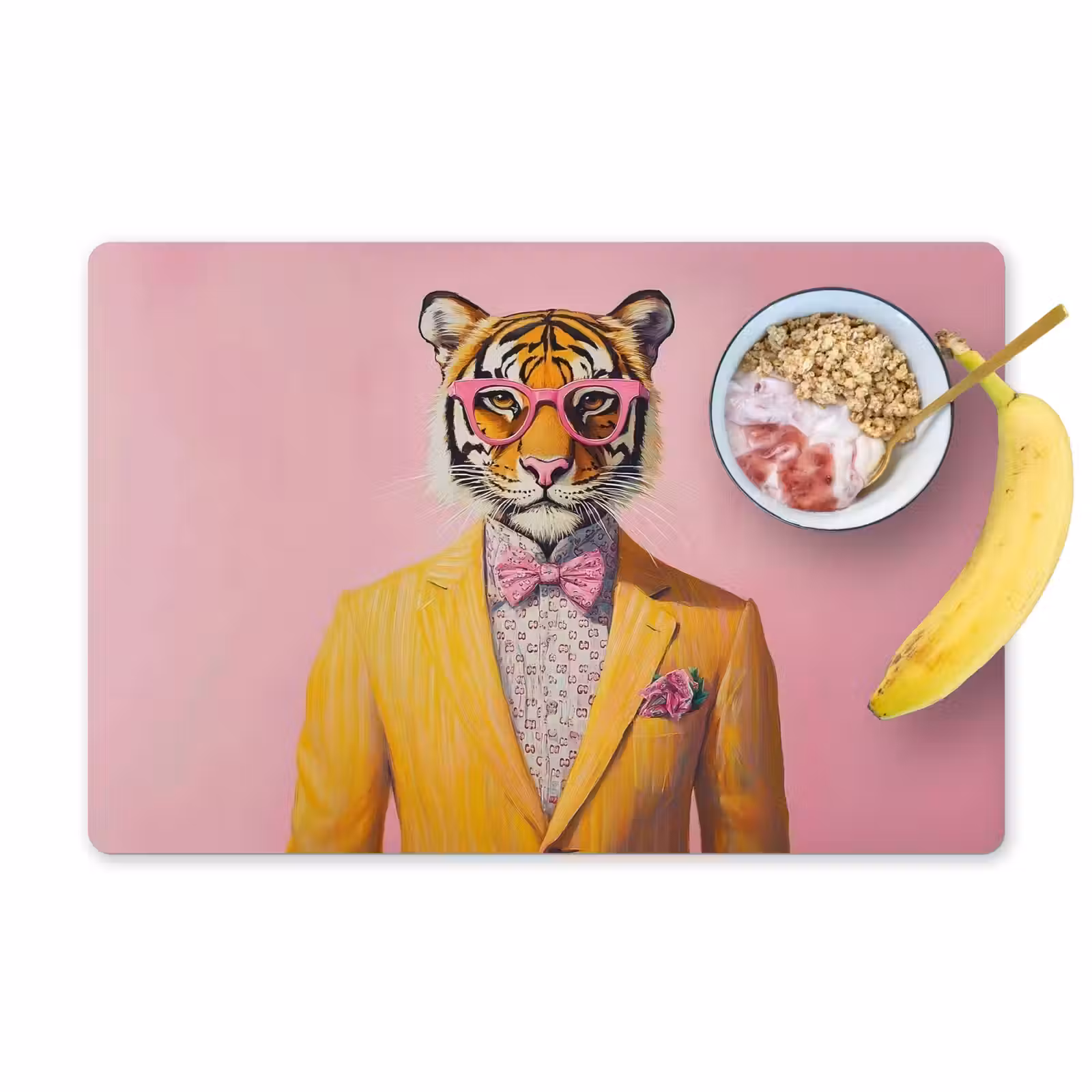 Placemat - 6 stuks - Tijger - Bril - Geel - Jasje — 1