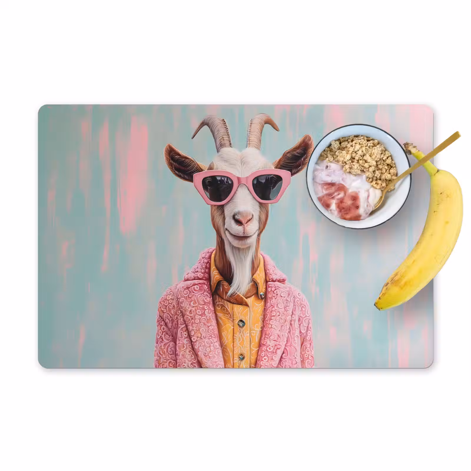 Placemat - 6 stuks - Zonnebril - Roze - Geit - Horen — 1