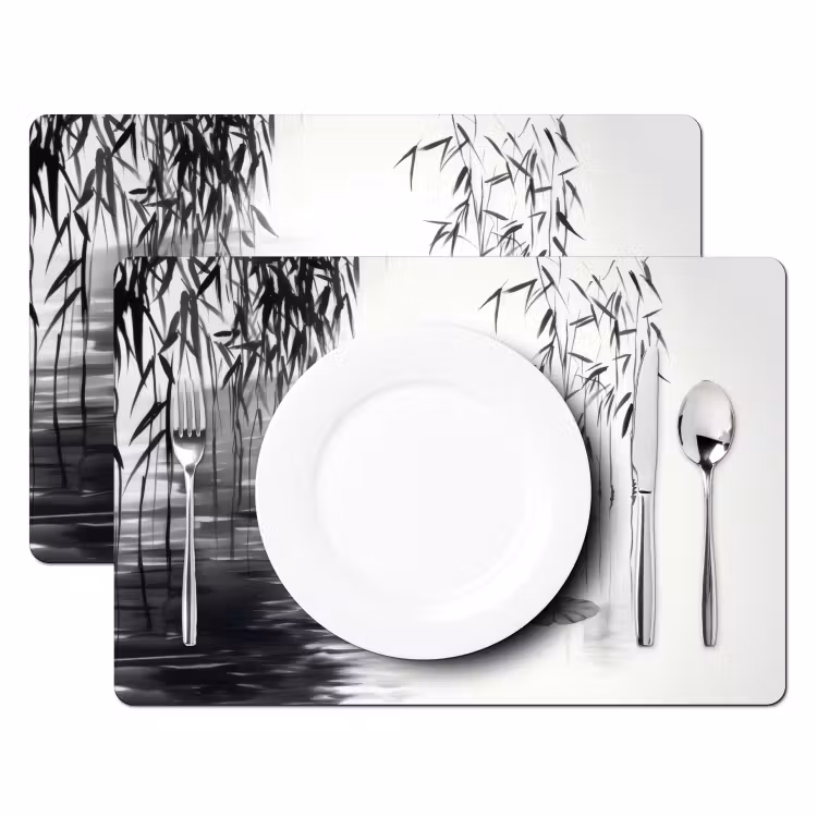 Placemat - 6 stuks - Eenden - Waterlelies - Riet - Zwart — 2