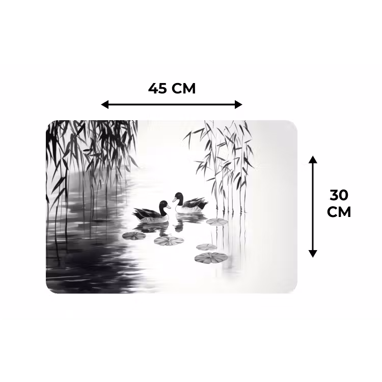 Placemat - 6 stuks - Eenden - Waterlelies - Riet - Zwart — 3