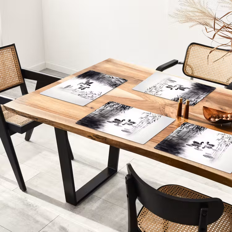 Placemat - 6 stuks - Eenden - Waterlelies - Riet - Zwart — 5