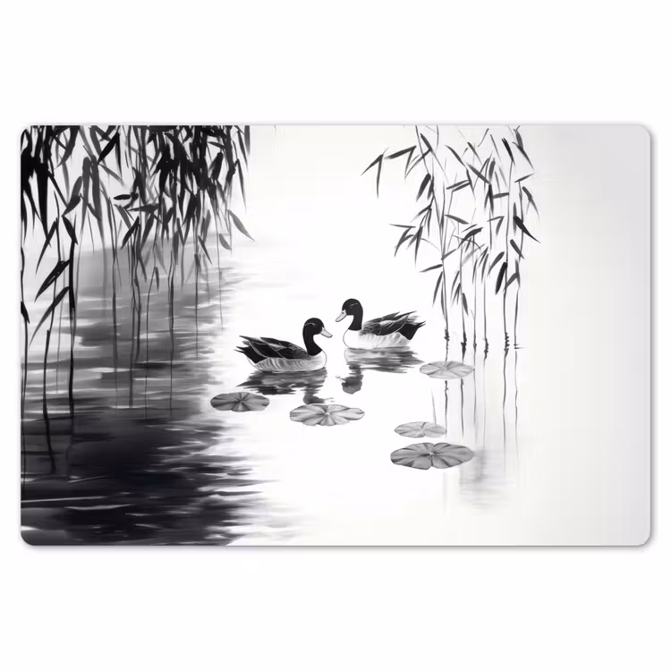 Placemat - 6 stuks - Eenden - Waterlelies - Riet - Zwart — 7