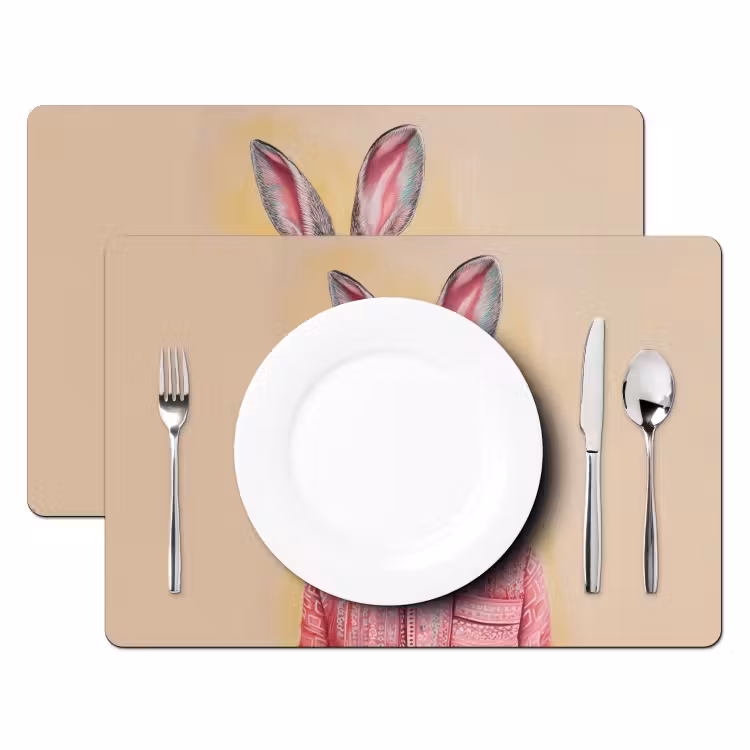 Placemat - 6 stuks - Grijs - Konijn - Blouse - Strik — 2