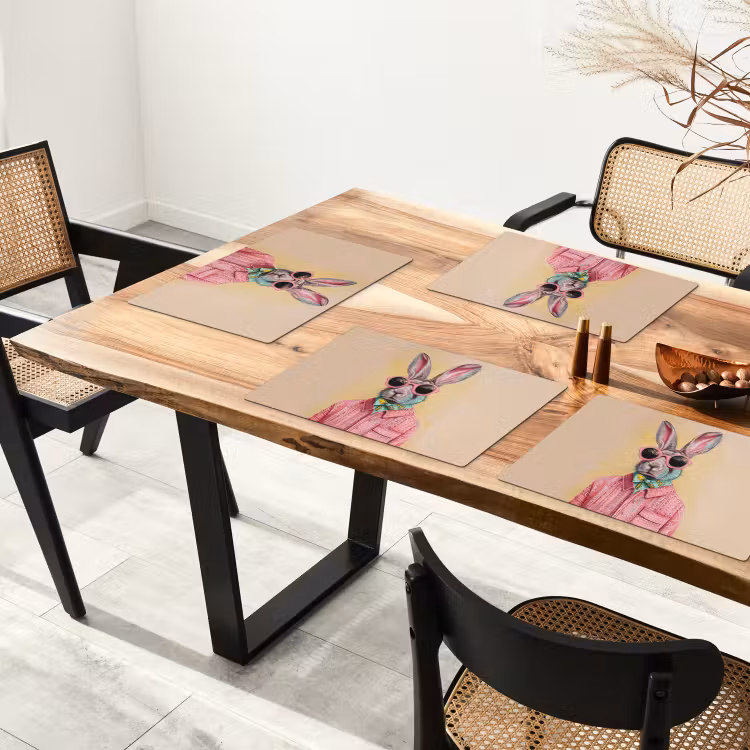 Placemat - 6 stuks - Grijs - Konijn - Blouse - Strik — 5