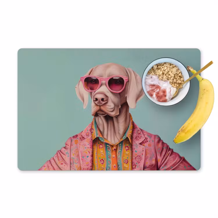 Placemat - 6 stuks - Hond - Overhemd - Bloemen - Bril — 1