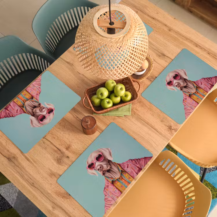 Placemat - 6 stuks - Hond - Overhemd - Bloemen - Bril — 6