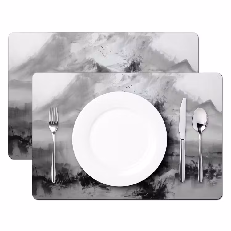 Placemat - 6 stuks - Hut - Grijs - Bergen - Mistig — 2