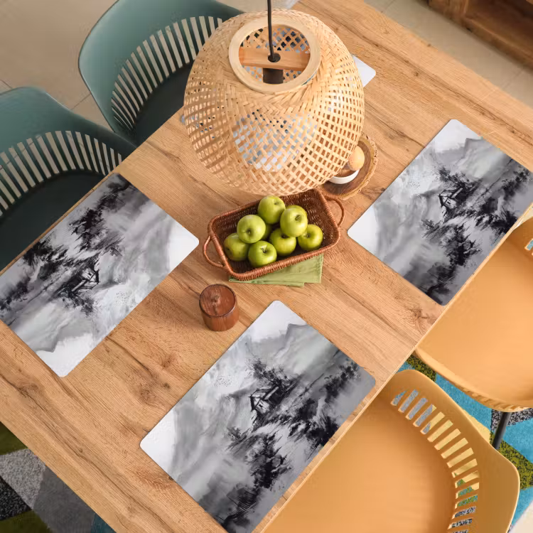 Placemat - 6 stuks - Hut - Grijs - Bergen - Mistig — 6