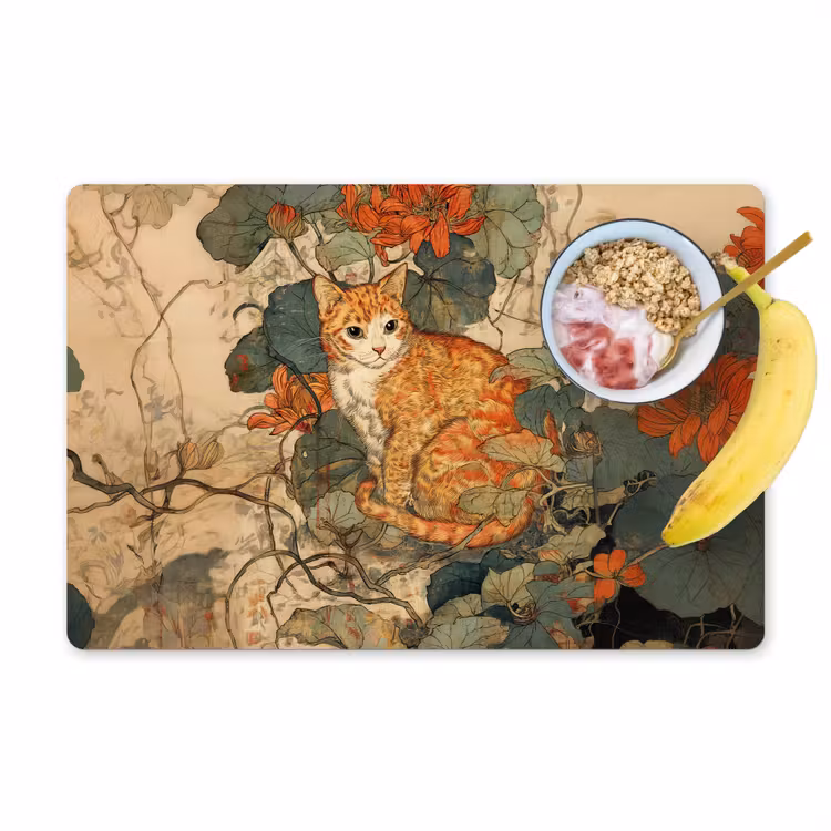 Placemat - 6 stuks - Kat - Sierlijk - Bloemen — 1