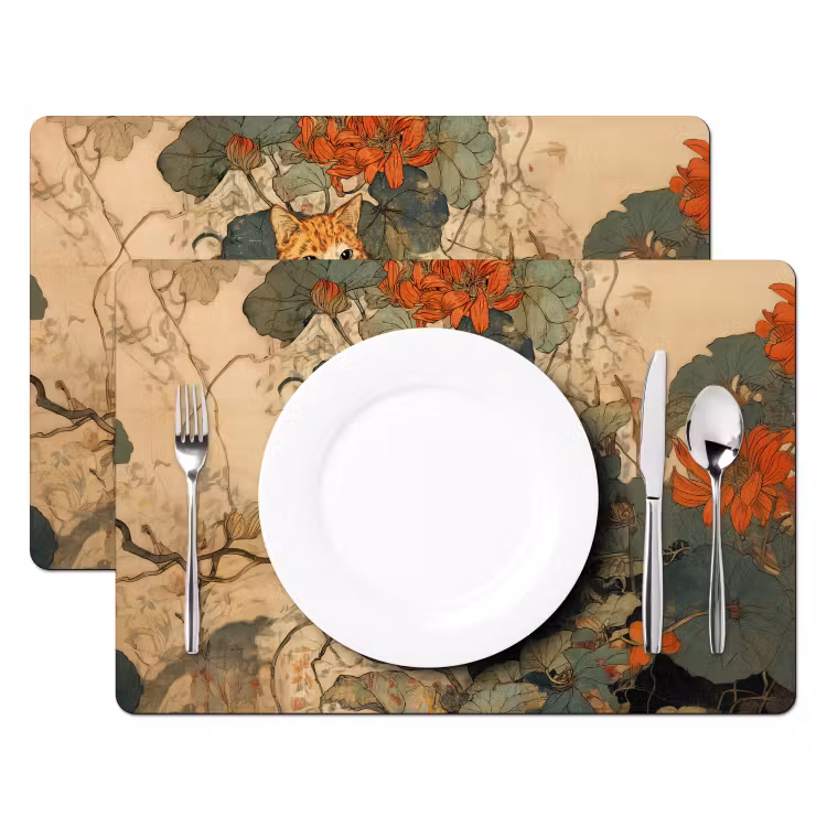 Placemat - 6 stuks - Kat - Sierlijk - Bloemen — 2