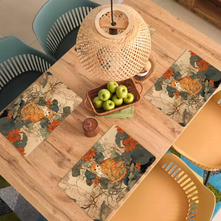 Placemat - 6 stuks - Kat - Sierlijk - Bloemen — 6