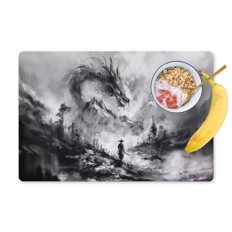 Placemat - 6 stuks - Krijger - Draak - Grijs — 1