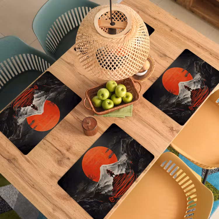 Placemat - 6 stuks - Krijger - Rode trappen - Zon - Berg — 6