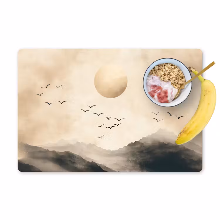 Placemat - 6 stuks - Landschap - Japandi - vogel — 1