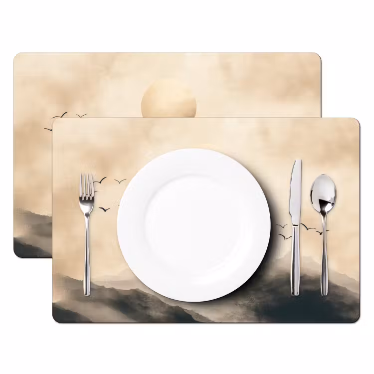 Placemat - 6 stuks - Landschap - Japandi - vogel — 2