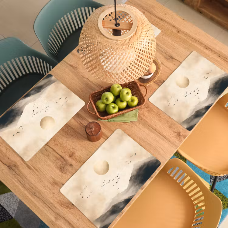 Placemat - 6 stuks - Landschap - Japandi - vogel — 6