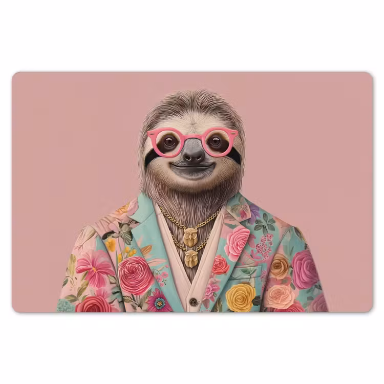 Placemat - 6 stuks - Luiaard - Bloemenprint - Bril - Roze — 7