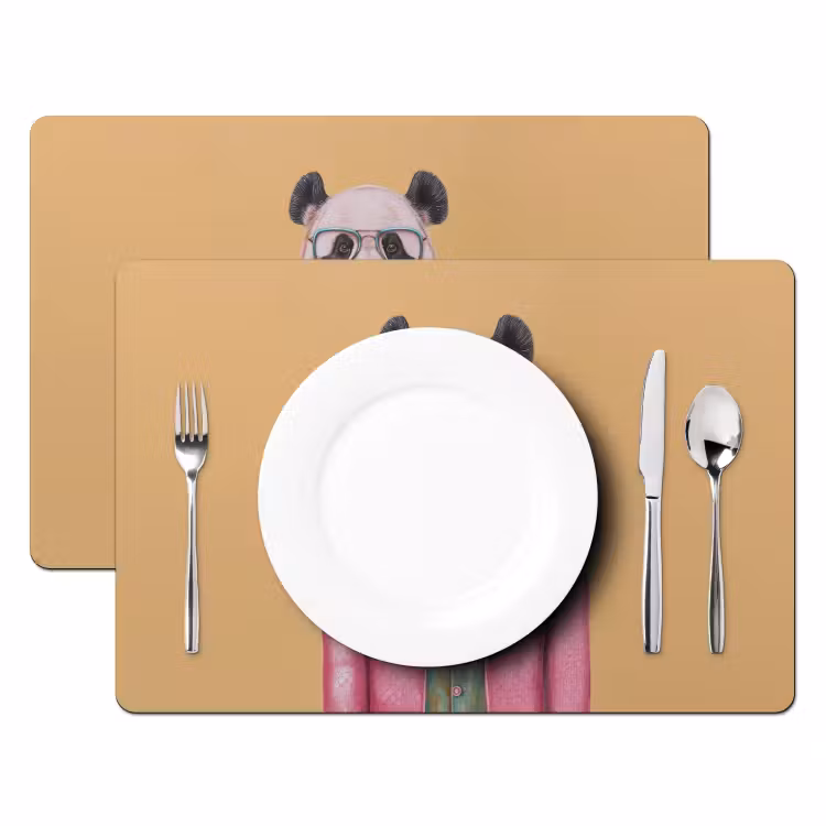 Placemat - 6 stuks - Panda - Pak - Zonnebril - Blauw — 2