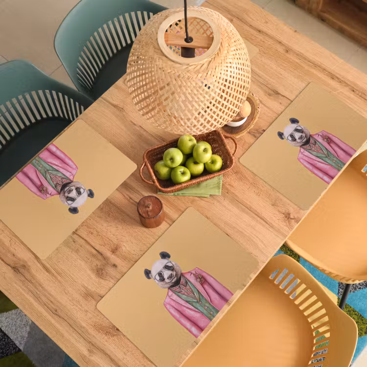 Placemat - 6 stuks - Panda - Pak - Zonnebril - Blauw — 6