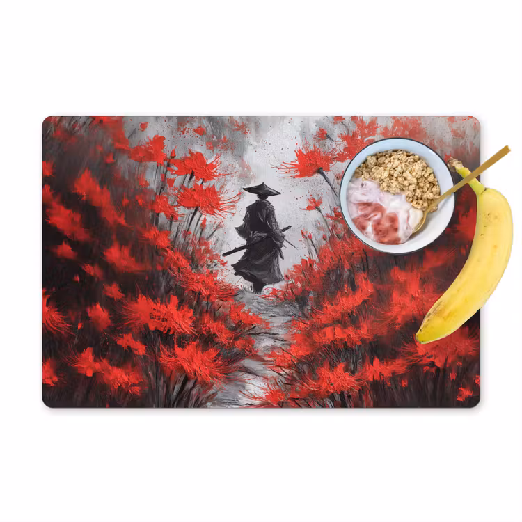 Placemat - 6 stuks - Rode bloemen - mistig - Man — 1