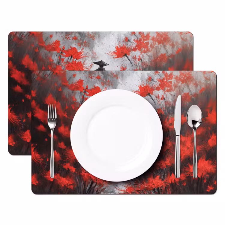 Placemat - 6 stuks - Rode bloemen - mistig - Man — 2