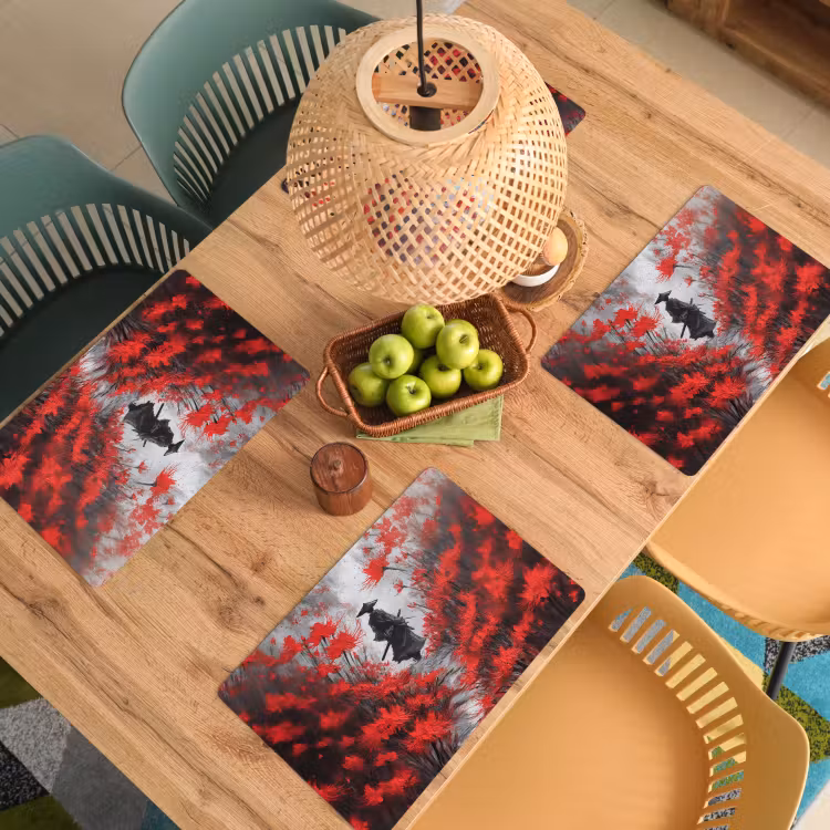 Placemat - 6 stuks - Rode bloemen - mistig - Man — 6