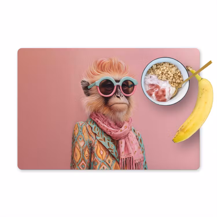 Placemat - 6 stuks - Sjaal - Aap - Zonnebril - Jasje — 1