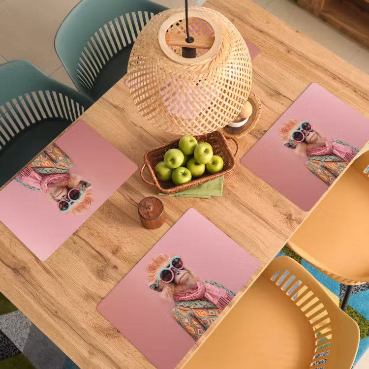 Placemat - 6 stuks - Sjaal - Aap - Zonnebril - Jasje — 6