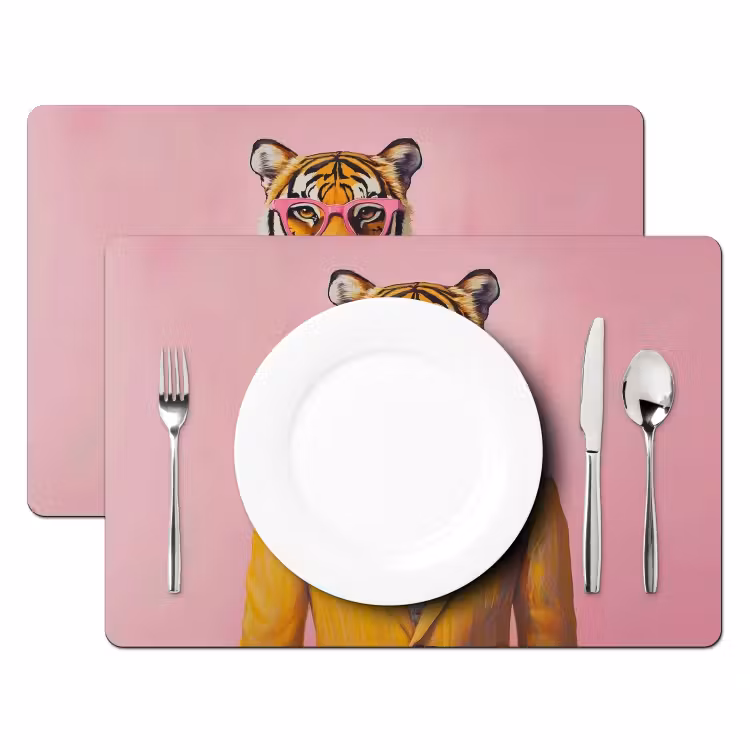 Placemat - 6 stuks - Tijger - Bril - Geel - Jasje — 2