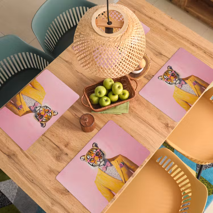 Placemat - 6 stuks - Tijger - Bril - Geel - Jasje — 6