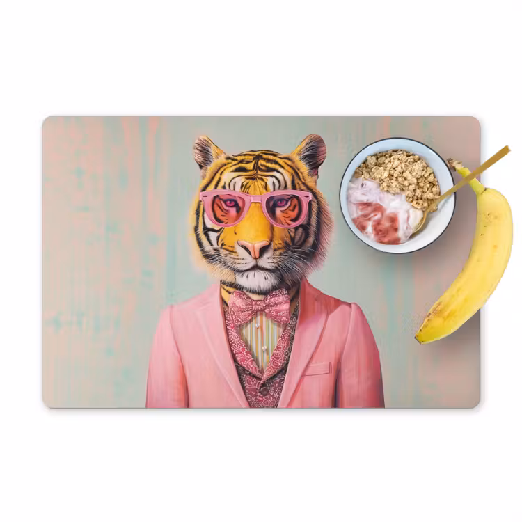 Placemat - 6 stuks - Tijger - Strik - Jasje - Roze — 1