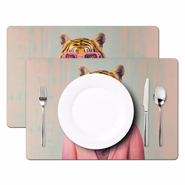 Placemat - 6 stuks - Tijger - Strik - Jasje - Roze — 2