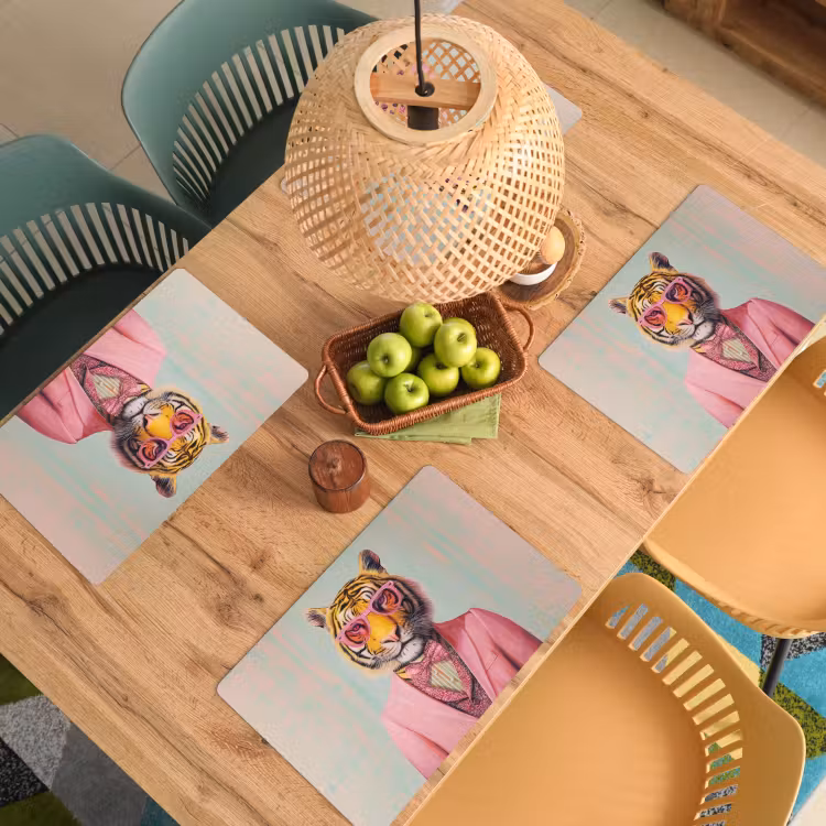 Placemat - 6 stuks - Tijger - Strik - Jasje - Roze — 6