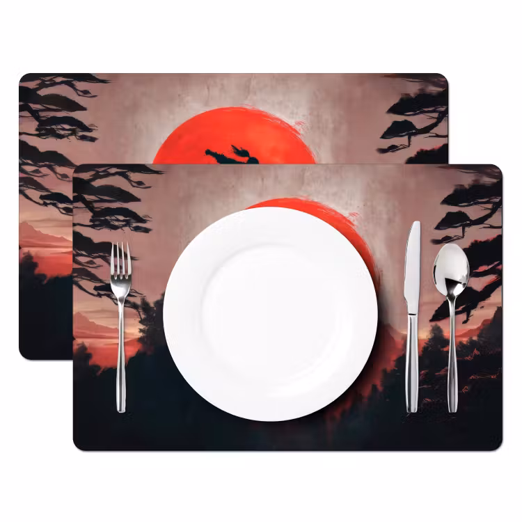 Placemat - 6 stuks - Zon - Krijger - Bomen - Bergen — 2