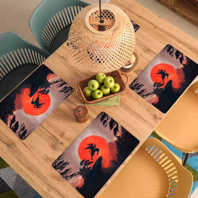 Placemat - 6 stuks - Zon - Krijger - Bomen - Bergen — 6