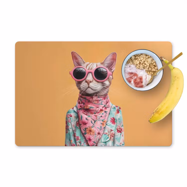 Placemat - 6 stuks - Zonnebril - Kat - Sjaal - Bloemen — 1