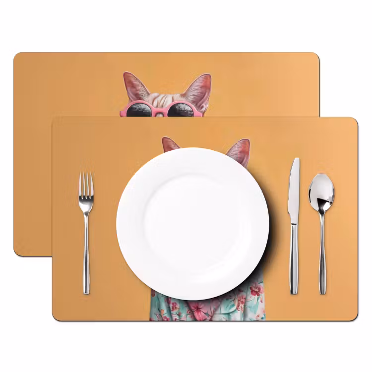Placemat - 6 stuks - Zonnebril - Kat - Sjaal - Bloemen — 2