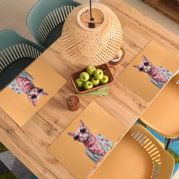 Placemat - 6 stuks - Zonnebril - Kat - Sjaal - Bloemen — 6