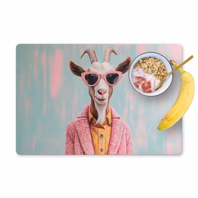 Placemat - 6 stuks - Zonnebril - Roze - Geit - Horen — 1