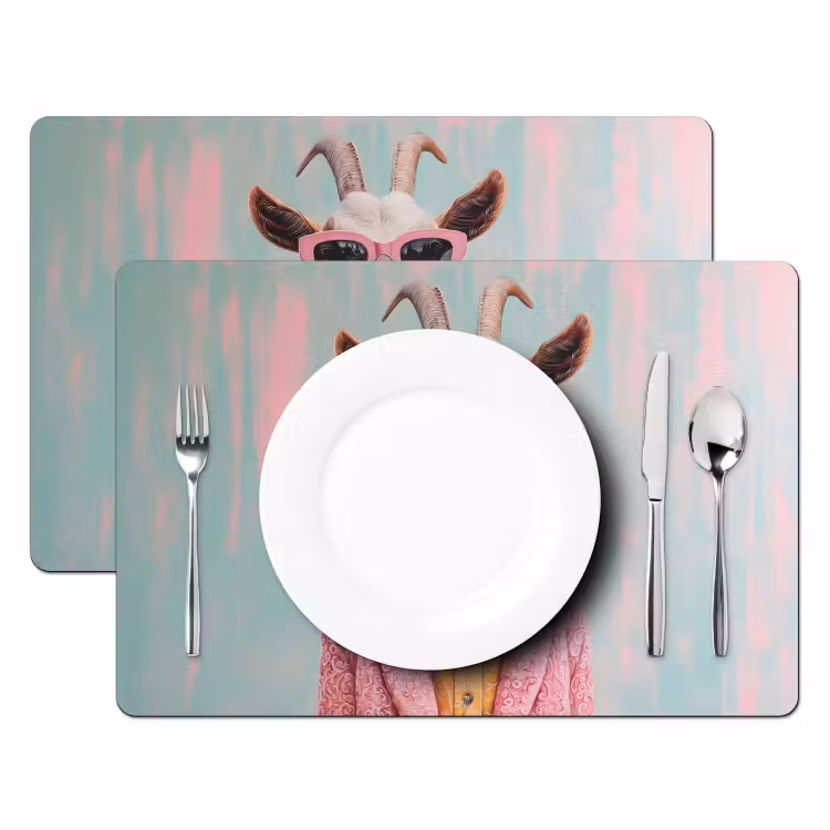 Placemat - 6 stuks - Zonnebril - Roze - Geit - Horen — 2